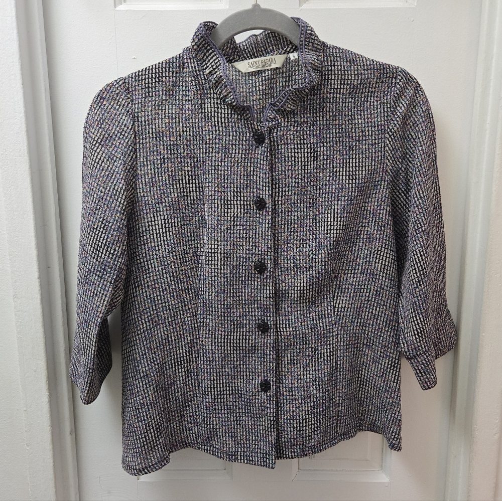 Saint Patara Vintage Purple 3/4 Sleeve Button Down Blouse Top Small